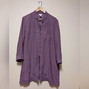 Yi-Lier Silk Embroidered Purple Long Sleeve Blouse Women’s Large